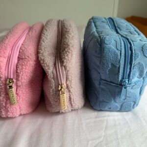 3 Piece Cozy Fleece Makeup Bag Set